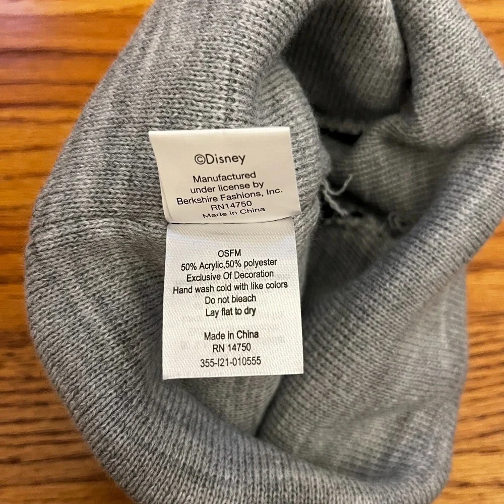 Disney Minnie Mouse Hat Pom  Beanie Style Stripe Gray & Black